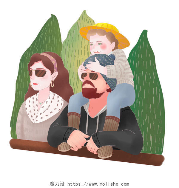 儿童国际家庭日父亲节家庭出游插画